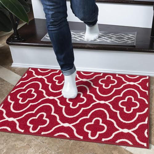 GULLAMBO Washable Door Mat Indoor - Non Slip Mat For Wooden Floor - Inside Door Mat, Super Absorbent Dirt Trapper - Kitchen, Hallway Runner Rugs (Club Red, 40x60cm)