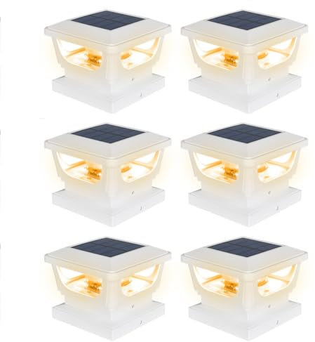 Sumaote 4x4 Post Solar Lights Outdoor, 120 lumens Solar Post Cap Light Fits 4x4 Wood, 3x3 4x4 PCV/Vinyl Fence Posts, Warm White SMD Lighting Solar Powered Deck Post Lights, IP65 Waterproof, 6 Pack