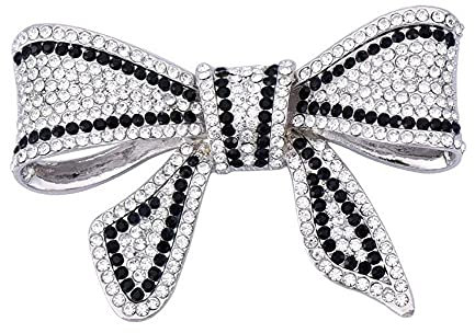 Brosche mit Schleife und Strass, Weiß und Schwarz., 5,3 x 3,6 cm, Edelstahl