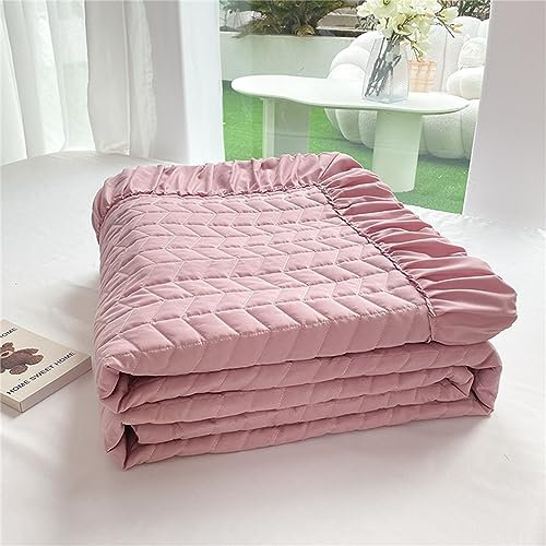 Chickwin Rüsche Design Gesteppte Tagesdecke, Solide Farbe Sommer Tagesdecken Bettüberwurf Mikrofaser Wohndecke Komfortabel Sofa Überwurfdecke für Einzelbett Doppelbett (200x230cm,Rosa)