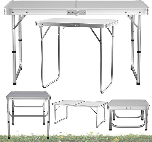 60 x 45 x 56 CM Klapptisch Hochleistungs-Bock aus Metall, klappbarer Camping-Esstisch Tragbarer rechteckiger Garten-Picknick-Bocktisch mit 2 verstellbaren Höhen - 56 cm / 26 cm für Terrassen