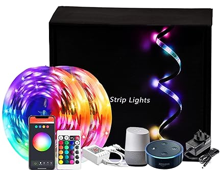 20M/66ft WiFi LED Strip Light RGB Lights Works with Alexa & Google Home Smart App, Music Sync for Room Decor Home Decor Lights for Bedroom LED Night Light Kitchen Lights Christmas Lights (2x10M)