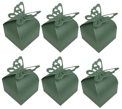 RUIYWEN 50 Stück Geschenkbox Schmetterling Schachtel Süßigkeiten Geschenk für Hochzeiten, Geburtstage, Party Dekoration (Dunkelgrün)