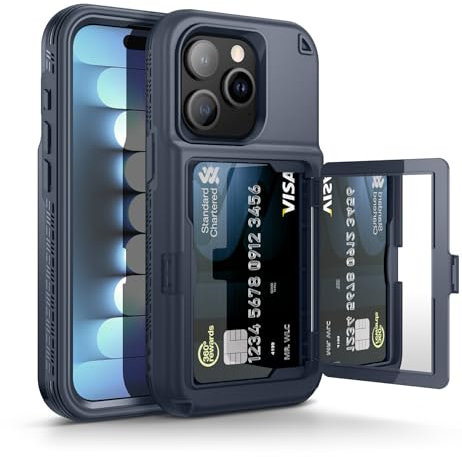 WeLoveCase for iPhone 15 Pro Wallet Case with Card Holder, Built-in Hidden Mirror, with Shockproof Heavy Duty Protection Phone Case for iPhone 15 Pro, 6.1, Blue