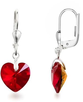 Schöner-SD 925 Silber Ohrringe Herz Kristall 10mm Damen Mädchen Siam Red rot