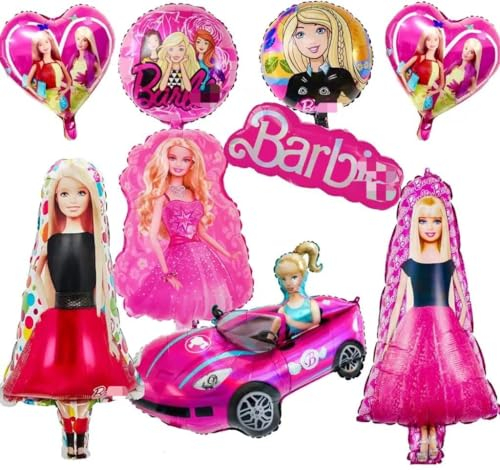 Alluminio bar-bie Palloncini Compleanno Bambina,9 Pezzi Decorazioni di Compleanno,Bar-bie Decorazioni per Feste di Compleanno, Festa di Compleanno principessa Kit