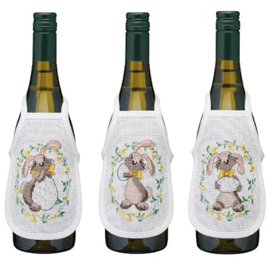 Permin Kreuzstich Stickpackung Flaschenschürzen 3 Stück Osterhase Zählmuster
