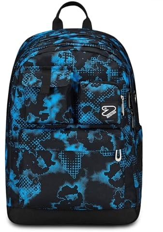 Seven Zaino Scuola Pro XXL Pockets The Double, Blu Nero, Zaino Doppio Scomparto Con Auricolari Earphones Wireless Led, Tasca Porta PC o Tablet e Tasca Porta Borraccia, Zaino Medie Superiori Ragazzo