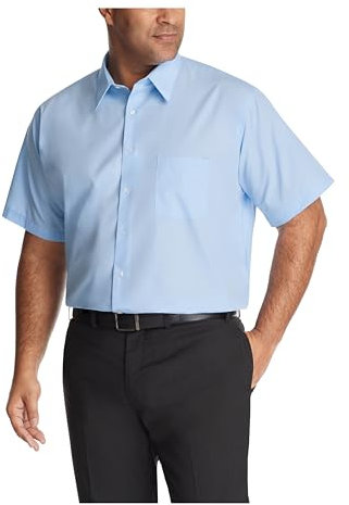 Van Heusen Men's Tall FIT Short Sleeve Dress Shirts Poplin Solid (Big and Tall), Lake Blue, 19 Neck