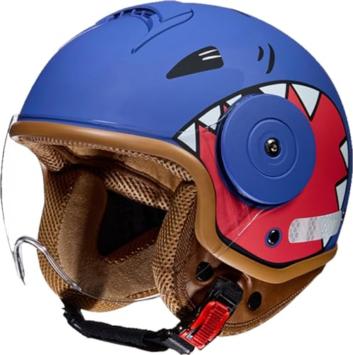 Kinder Motorradhelm Roller Helm jethelm mit Sonnenblende Niedlicher Helm Mädchen Rollerhelm Junge Mofa Helm für 5 Jahre - 12 Jahre Kid A,46-54CM