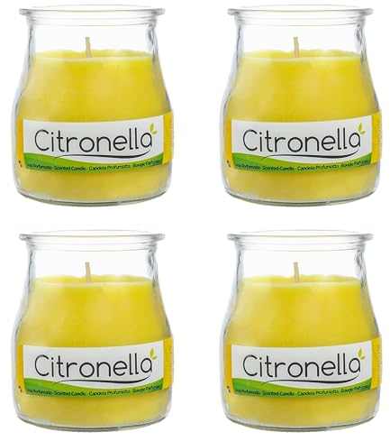 Set de 4 Candele Profumate Citronella, Candele Profumate in Vetro 7x6cm, 24 Ore di Combustione