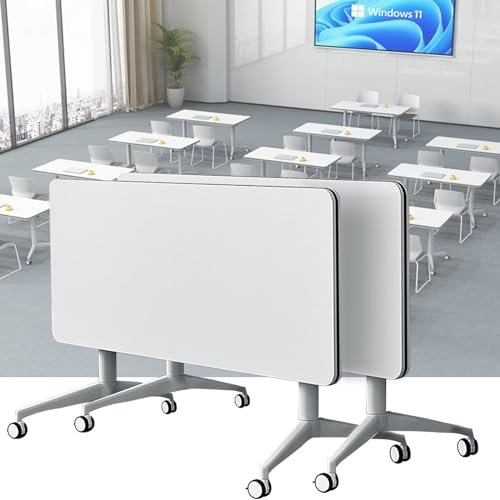 ZanyCajole Schreibtisch Weiß Faltbare Konferenztisch mit Rollen,Mobiler Computertisch Rollbarer Besprechungstisch, Geeignet für Büro, Besprechungsraum, Klassenzimmer (M1915, 2pcs140cm)