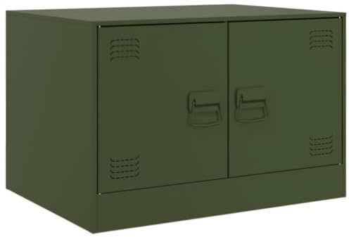vidaXL Couchtisch, Beistelltisch mit Stauraum, Sofatisch Kaffeetisch für Wohnzimmer, Wohnzimmertisch Pflegeleicht, Modern, Olivgrün Stahl