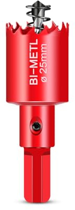 HOHXEN Lochsäge 25mm, M42 HSS Heavy Duty Bi-Metall Lochsäge mit Positionierbohrer zum Schneiden von Mildstahl, Edelstahl, Gusseisen, Messing, Aluminium, Holz, PVC-Rohr, Gipskarton, Dichtebrett - Rot