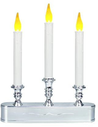 FESTIA Elegant Battery Operated Window Candelabra with Timer - 3 LED Flicker Flame Antique Bronze 8 Hours On/16 Hours Off Timer Perfect for Indoor Ambiance (Sliver)