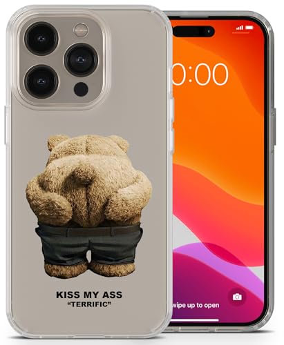 AIGAT Teddy Bear Funny Cute TPU Acrylic Silicon Case Cover for iPhone 16 15 14 13 12 11 Series Models - Clear Transparent Bumper Case