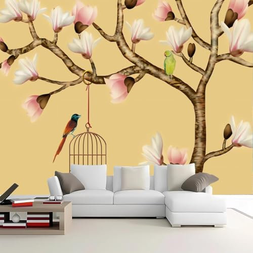 YarnAdventures cage à oiseaux Papier Peint Photo Murale,kapokier,Peinture Murale Panoramique 3d Chambre Photo Tenture Murale pour Appartement Décoration Salon,300x210cm