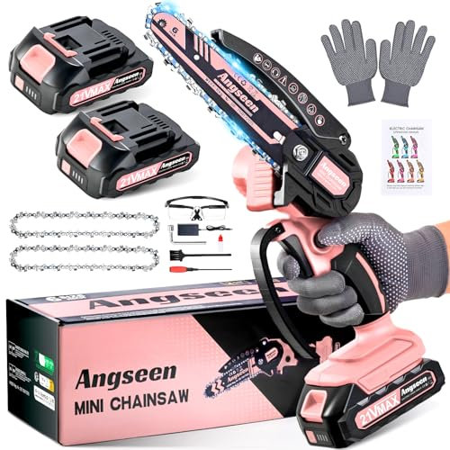 Angseen Mini Motosega a Batteria Per Potatura con 2 Batterias, 850W 6 Pollici Sega a Batteria per Potatura con 2 Chains e Blocco di Sicurezza, Motosega Elettrica Per il Taglio del Legno e Giardinaggio