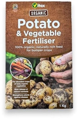 Vitax Organic Potato and Vegetable Fertiliser – Slow-Release Nutrients Plant Food Promotes Bumper Harvests -Ideal for Planters, Barrels, and Gardens - 1kg Box