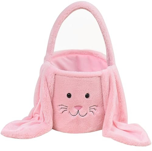 Plush Easter Basket, Bunny Easter Buckets, Easter Gift Bags & Tote Bags for Kids Easter Egg Decorations Candy Presents