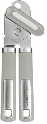 Laura Ashley Stainless Steel Heavy Duty Can Opener with Ergonomic Soft Touch Handles for Easy Grip - Smooth and Precise Cuts, Rust Resistant and Dishwasher Safe Tin Opener - Sage Leaf