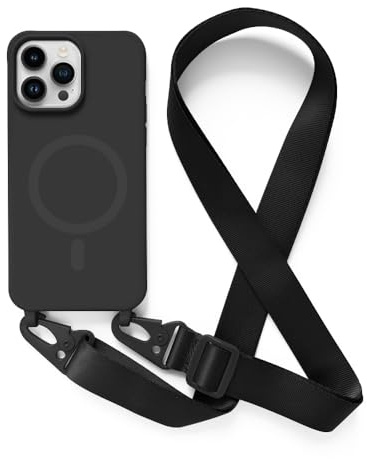Handykette Hülle für iPhone 14 Pro Max(6.7) mit Band Halsband Lanyard (abnehmbar) Handyhülle, Verstellbarer Lanyard.Magnetisch Stoßfest Silikonhülle Wireless Charging kompatibel .-Schwarz
