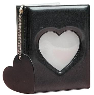 Einfarbiges Fotoalbum, 7,6 cm, Kartenhalter mit Herzanhänger, Kpop Idol Cards Collection, Polaroid-Album (schwarz)