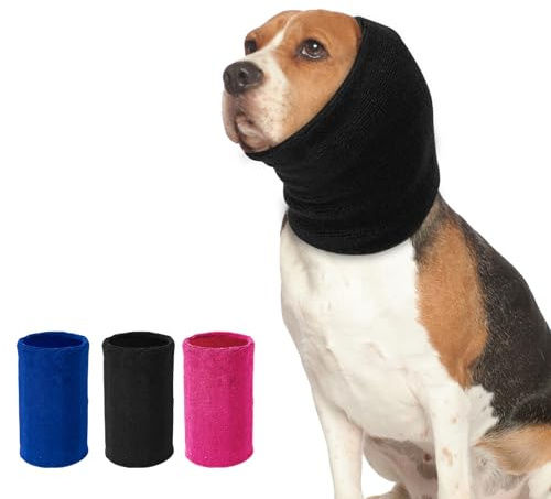 SLSON Fascia per cani per orecchie, paraorecchie per cani, alleviare l'ansia degli animali, anti rumore, lenire gli auricolari per il tuono, fulmini, fuochi d'artificio, bagno(nero, M)