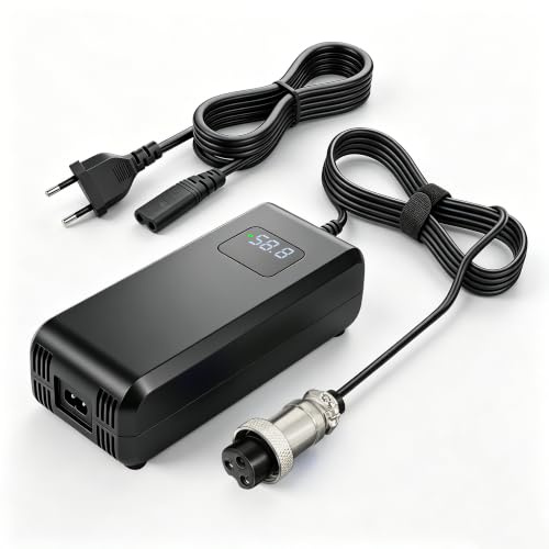 Ladegerät 58,8 V, 4 A, kompatibel mit Lithium-Akku 52 V für E-Bike | Kompatibel mit Elektrorollern, ausgestattet mit Digitalanzeige, Kühlventilator und GX16-3-Anschluss