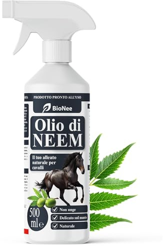 Bionee Olio di Neem Spray Cavalli 500 ml – Lozione Naturale Pronta all’Uso, Azione Protettiva contro Insetti e Parassiti, Non Unge, Delicato sul Manto, Idrosolubile