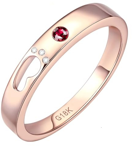 ANAZOZ Engagement Rings Women Hollow Footprint with Created Ruby and Moissanite, 9 ct Rose Gold Rings for Wedding Women, Rose Gold, Size O 1/2