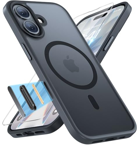 miracase for iPhone 17 Case with MagSafe & 9H+Screen Protector, Black-C | TOP Military-Grade Protection & Strong Magnet Shockproof Scratch-Resistant with Velvet Touch for iPhone 17 Cover 6.3 Matte