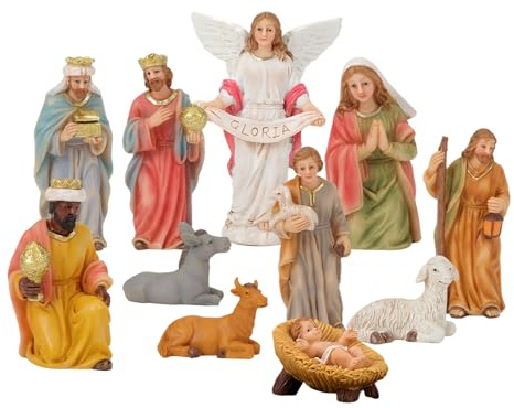 dewdat Krippen Set Für Innenbereich,Resin Krippe Festtagsdeko - Christliche Krippenfiguren Miniatur - Für Innen Außen Wohnzimmer Tisch Büro Kirche Schule Party Garten