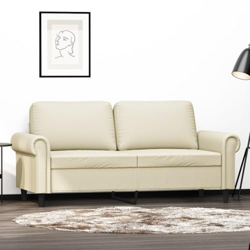 Mandloder 2-Sitzer Sofa Creme, 140 cm, Kunstleder, robuste Konstruktion, modern, bequem, für Wohnzimmer, Gästezimmer, kleines Ecksofa