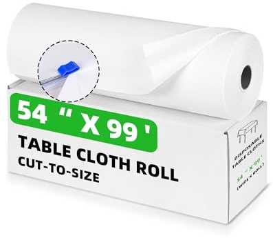 Disposable Table Cloth Roll 54in x 99ft Tablecloths Rectangle Banquet Roll | Thickened White Plastic Table Cloth With Any Cut Sliding Cutters Wipe Clean Waterproof Leakproof for Wedding Barbecue