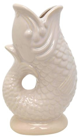 White Fish Shaped Ceramic Vase, 25cm Off White Decorative Nautical Fish Artificial Flower Vase