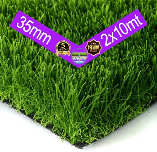 SOLEILUX Prato Sintetico Tappeto erboso 35MM H2X10M - (20MQ) Erba Sintetica per Esterno, Erba Finta Terrazzo, Erba Artificiale per Giardino, Balcone, Piscina, Resistente, Tappeto Erba Sintetica