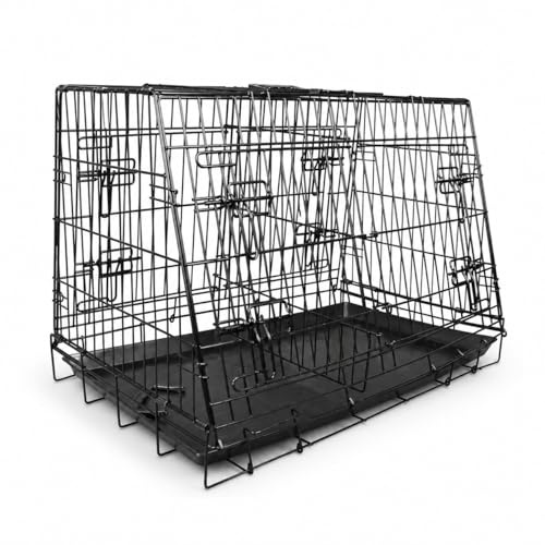 Dog Health Dog Travel Car Crate with Divider, Double Sloped, 4 Doors, Removable Tray & Fold-Flat Design - Perfect For Small & Medium Dogs
