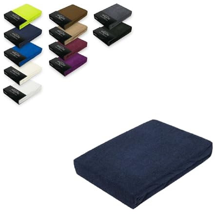 EXKLUSIV HEIMTEXTIL Frottee Spannbettlaken 140-160 x 200 cm 80% Baumwolle, 20% Polyester Öko - Tex Zertifiziert, Markenqualität, Matratzenhöhe bis 25 cm, Navyblau