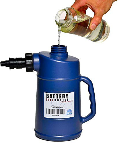 Heavy Duty Battery Filler With Auto Shut And Drip-Free Valve | 2-Quart Capacity Fast And Extra Safe. Battery Filler Bottle For Golf Cart And Automotive Tools. Avoid The Mess When Serving Your Units