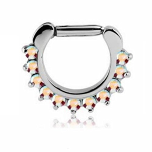eeddoo Septum-Piercing Nasenring Mini Silber Edelstahl Aurora Borealis
