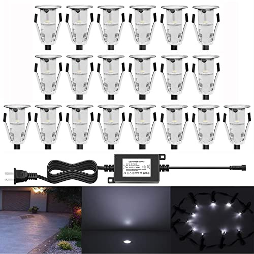 QACA 0.7 Tiny Recessed LED Deck Lighting Kits 12V Cool White Waterproof IP67,Led In Ground Lights for Steps,Stair,Patio,Floor,Pool Deck,Kitchen,Outdoor Low Voltage LED Landscape Lighting(20pcs)