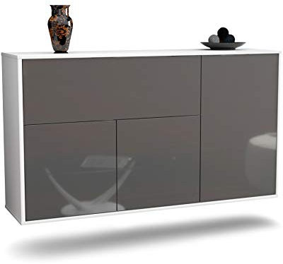 Dekati Sideboard Naperville hängend (136x77x35cm) Korpus Weiss matt - Front Hochglanz Grau - Push to Open