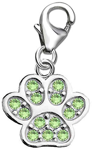 Kinder Pfoten Charm Anhänger für Bettelarmband echt 925 Sterling Silber mit Zirkonia von Swarovski Pfötchen Hunde Tatze Geschenk Idee A81d grün