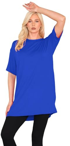 janisramone® Womens Short Sleeve Tunic T Shirts, Round Neck Oversized T Shirts for Women UK, Soft Comfortable Pj Dress, Perfect Summer Longline Ladies Tops