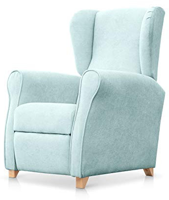 SUENOSZZZ-ESPECIALISTAS DEL DESCANSO Sillón Relax orejero Irene reclinable con Patas de Madera, Relax nórdico tapizado en Tela Antimanchas Verde Agua