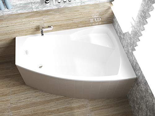 BADLAND Badewanne Original Weiß Acryl Wanne Eckbadewanne FRIDA 140x80 Rechts KOMPLETTSET SET mit Premium Styroporverkleidung + Füßen und Exklusive Chrom Automatik Ablaufgarnitur Made in EU 4in1
