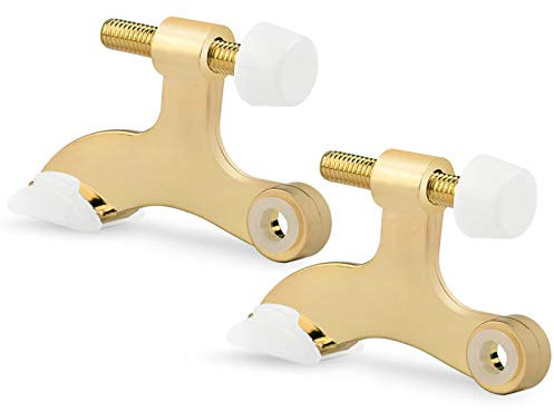 KOVOSCH 2 Pack Hinge Pin Door Stopper Bright Brass - Adjustable Heavy Duty Gold Hinge Pin Door Stop with White Rubber Bumper Tips