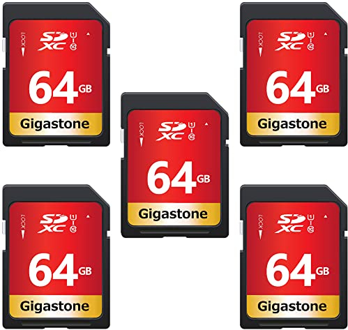 GIGASTONE 64GB 5er-Pack SDXC Speicherkarte, bis zu 80 MB/s, für Digitalkameras Canon Sony Olympus PC, UHS-I U1 Klasse 10