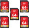 GIGASTONE 64GB 5er-Pack SDXC Speicherkarte, bis zu 80 MB/s, für Digitalkameras Canon Sony Olympus PC, UHS-I U1 Klasse 10